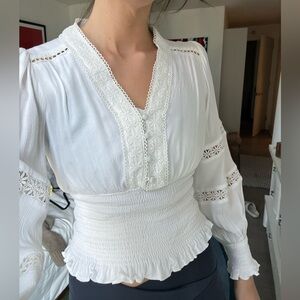 NWT white cinched waist peasant blouse